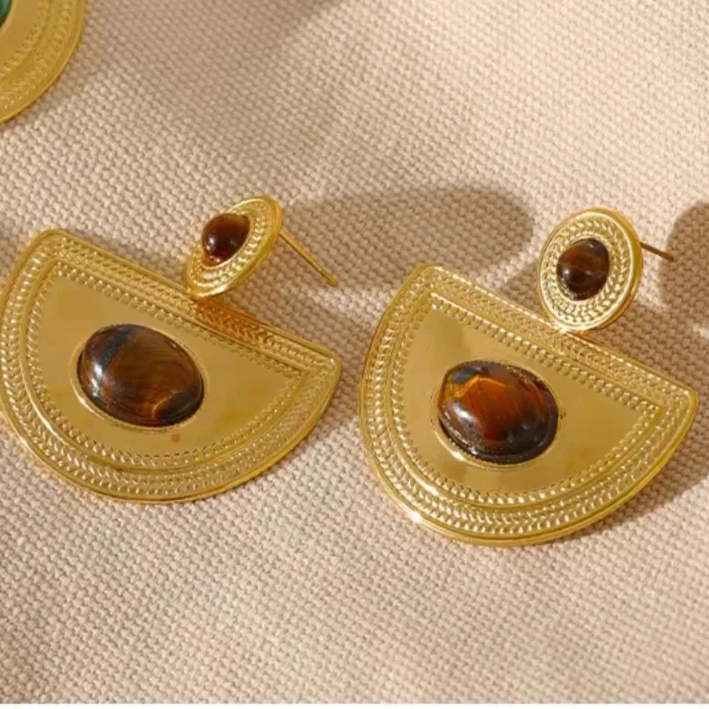 Tiger Eye Medusa 18K Gold Stainless Steel Waterproof Earrings